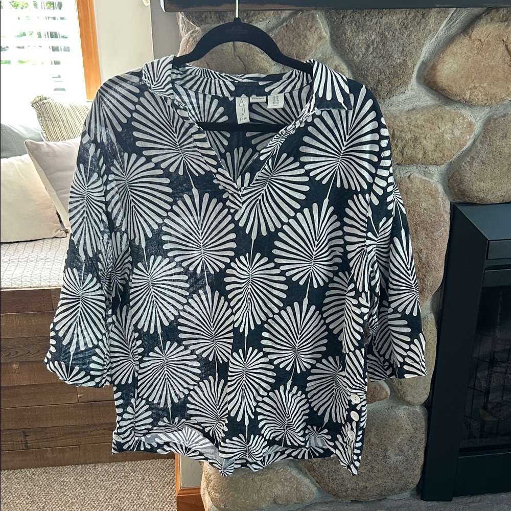 Joie Black and White Floral Blouse